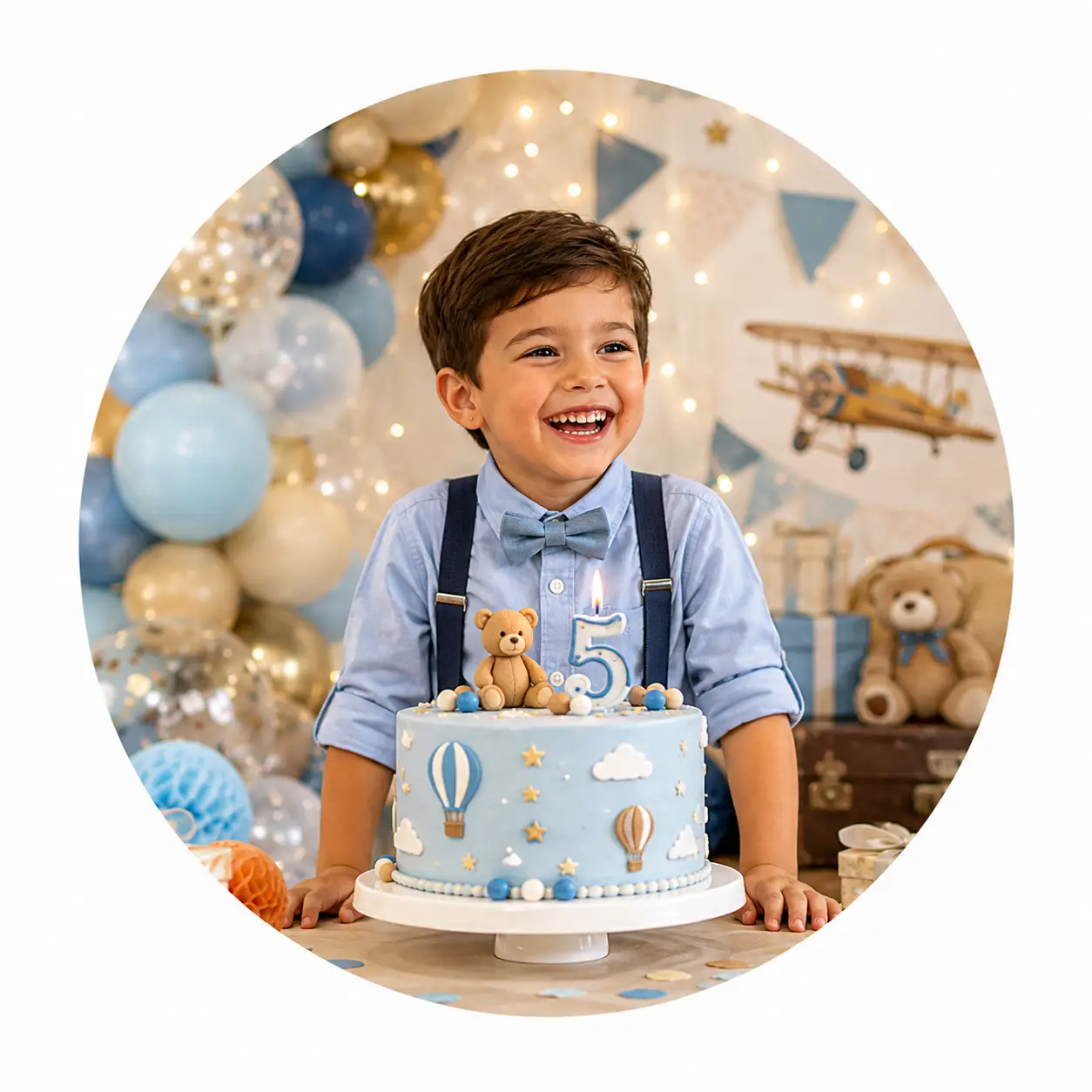 Menino comemorando aniversário com bolo decorado